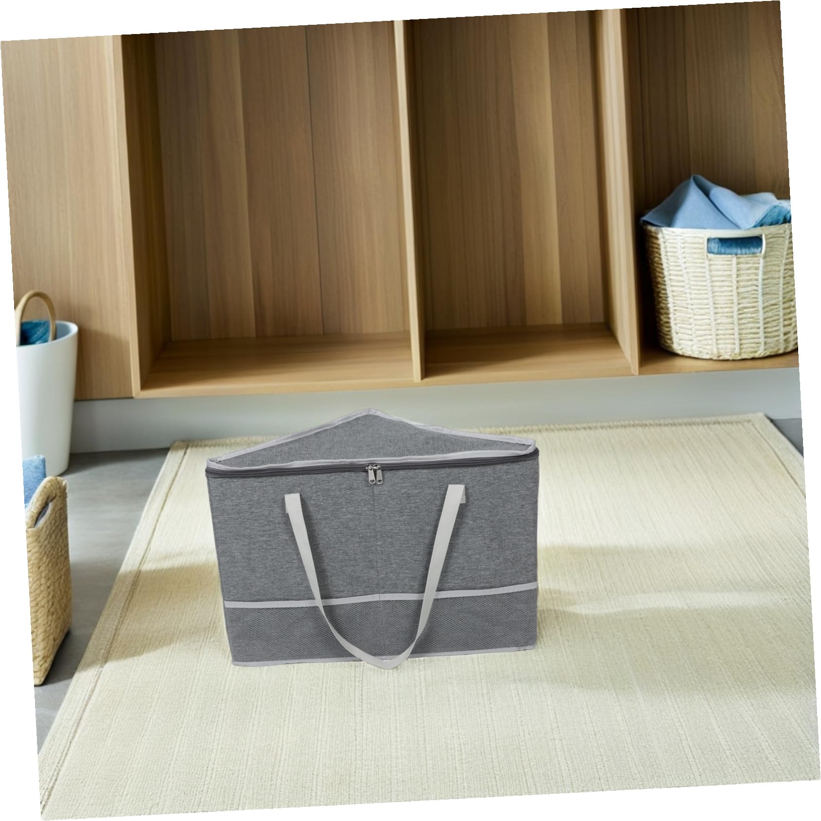 Dreieckige Kleiderbügel-aufbewahrungsbox mit Reißverschlussdeckel Stabiler Organizer für Mehrere Kleiderbügel Platzsparender Korbstapeler aus Polyester für Schrank und Waschküche