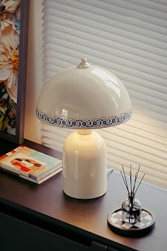 Marrien Luna Tile Abajur, Bohem Masa Lambası ve Salon Oturma Odası Aydınlatması - Krem - 25 cm – Modern Dekoratif Masa Lambası, Gece Lambası