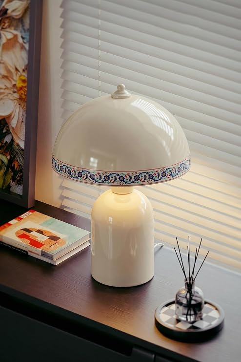 Marrien Luna Tile Abajur, Bohem Masa Lambası ve Salon Oturma Odası Aydınlatması - Krem - 25 cm – Modern Dekoratif Masa Lambası, Gece Lambası