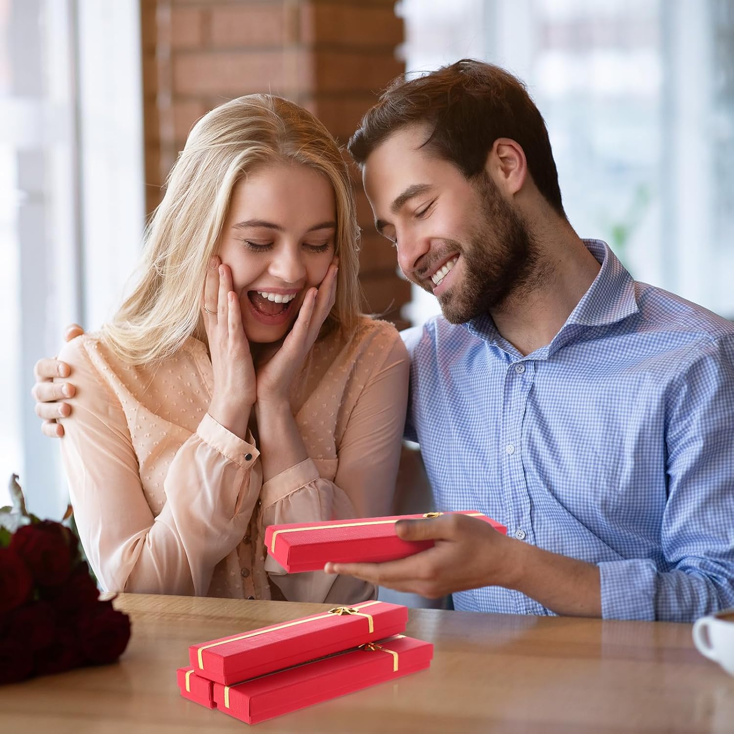 Yinkin 24 Pcs Jewelry Gift Boxes for Necklace Necklace Gift Box 9.45 x 2 x 1.2 Inch Cardboard for Wedding(Red)