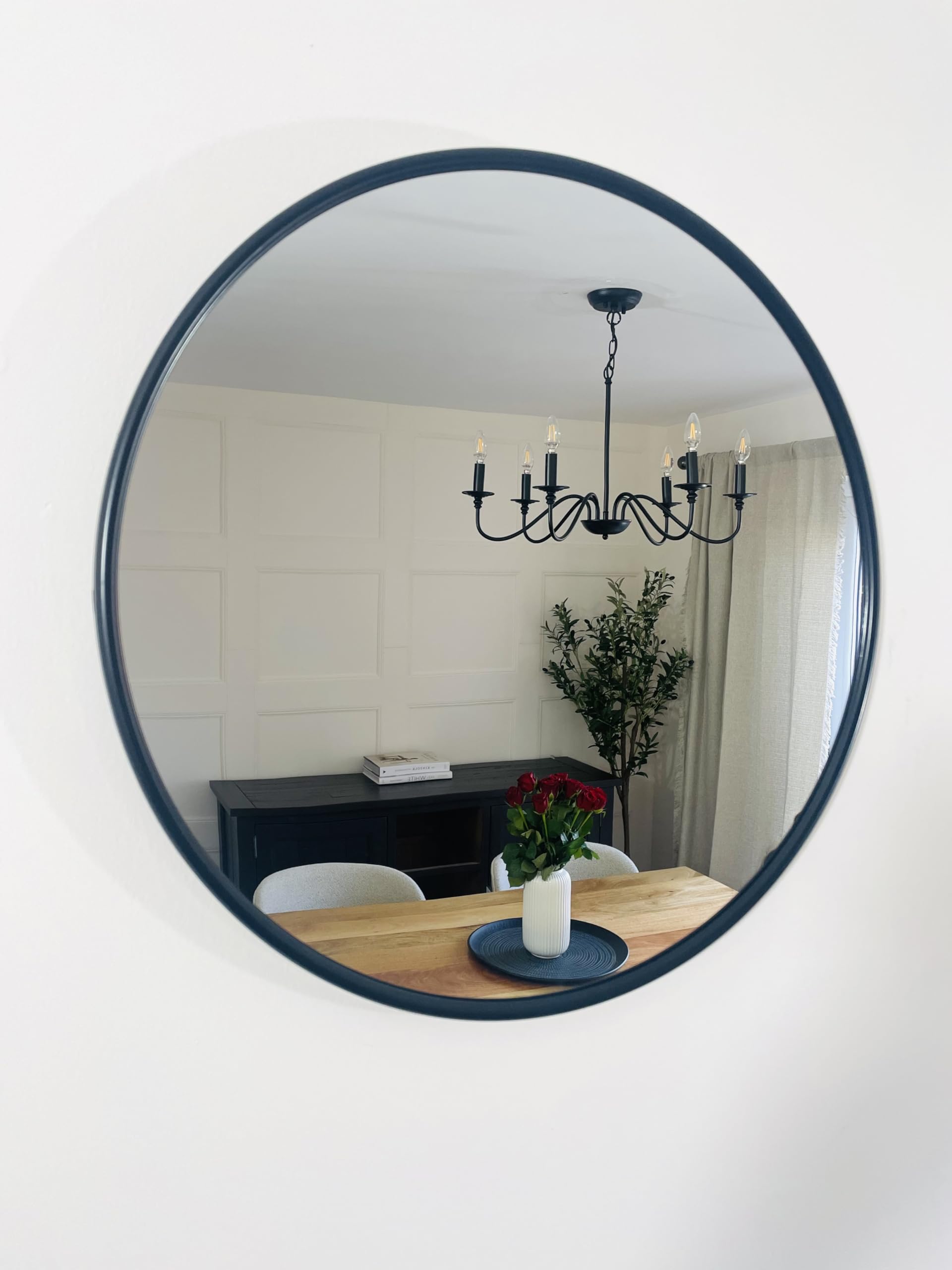 My Square Mile Black Wall Mirror Round, 50Cm Diameter, Frame, Hanging Hook Attached, Lightweight Easy Hang Mirror, Msm5514