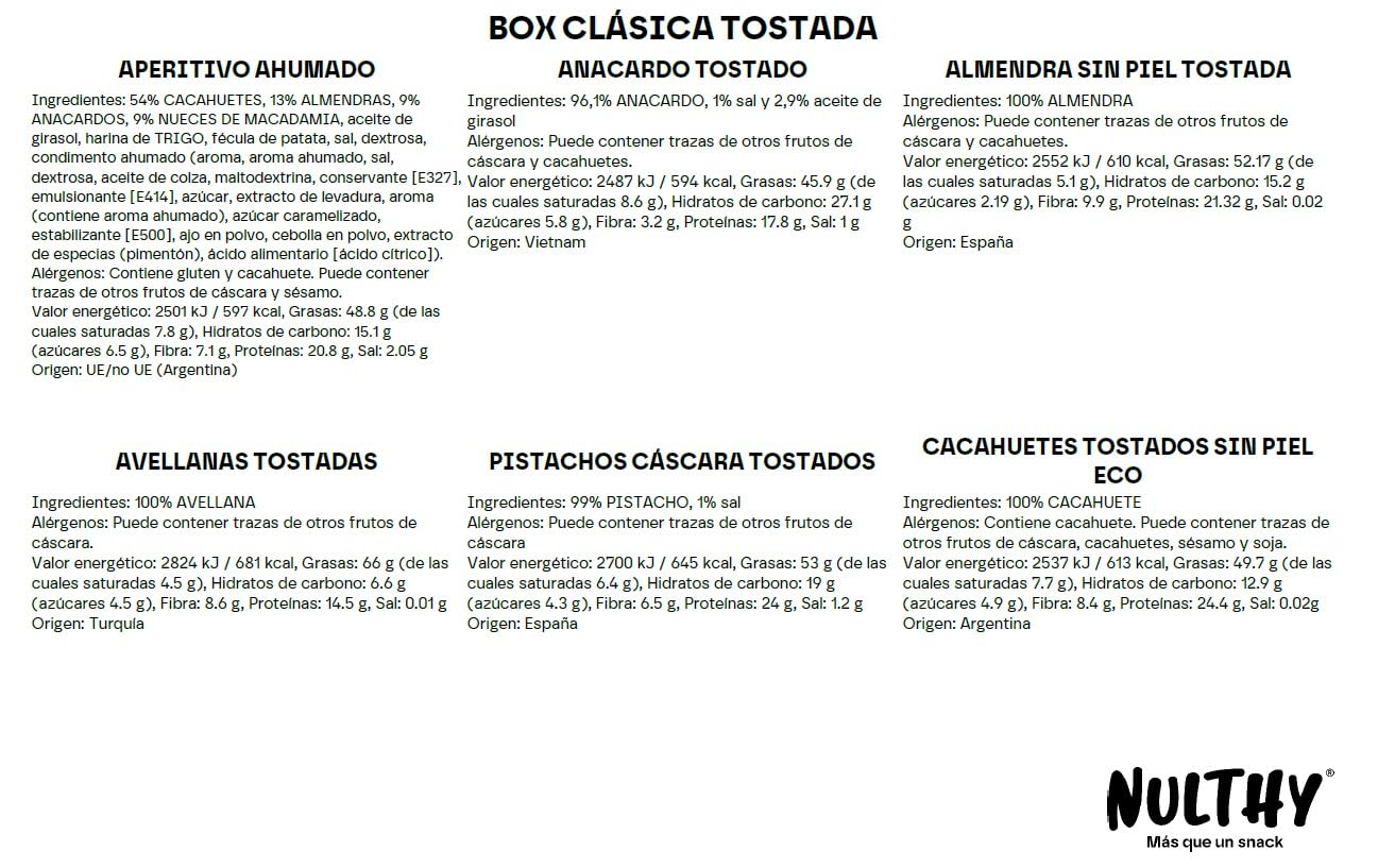 Caja Regalo Gourmet Clásica 6 Variedades Frutos Secos Tostados Anacardo Almendra Avellana Pistacho
