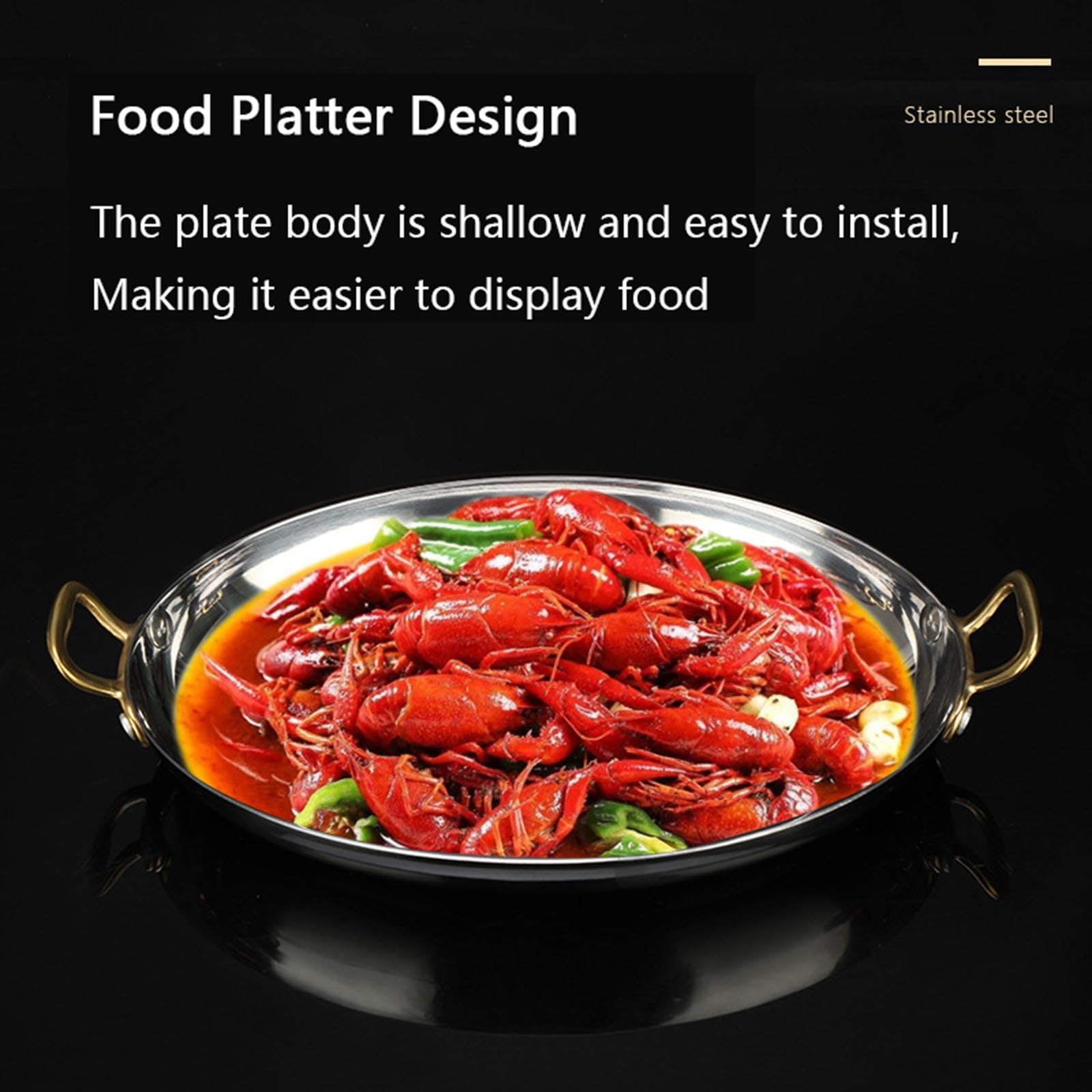 Paella-Pfanne aus Edelstahl, ovaler Meeresfrüchte-Hummerteller, antihaftbeschichtet, unbeschichtet, mit Doppelgriff, Paella-Kochgeschirr für Zuhause oder Restaurants,Silber,25cm