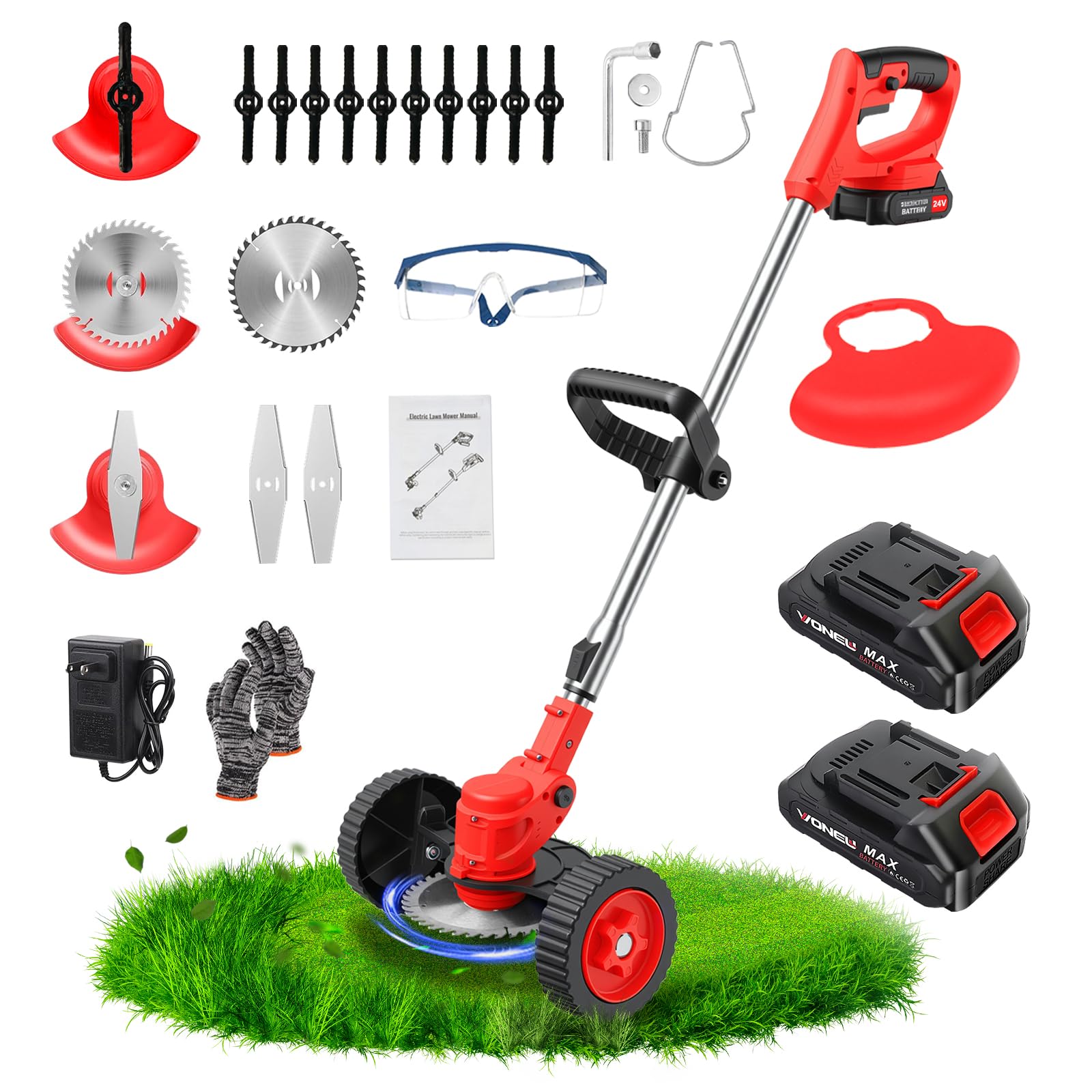 also go 24v electric weed wacker, cordless grass trimmer, 3 in 1 weed trimmer with 2pcs batteries & charger, battery powered weed eater/brush cutter/edger with wheels for garden and yard lawn