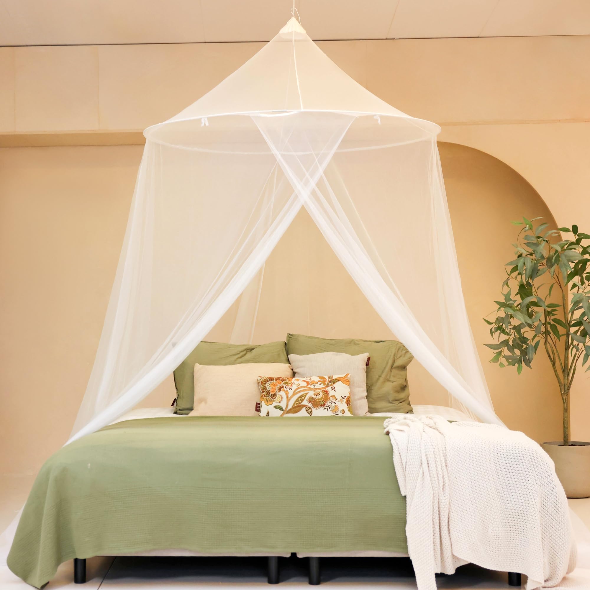 Zanzariera Grande per Letto o Patio Esterno | 1,5 m Diametro Anello Superiore | Baldacchino Conico Sospeso con Base Ampia | Rete Antizanzare per Camera da Letto, Giardino, Balcone & Terrazza