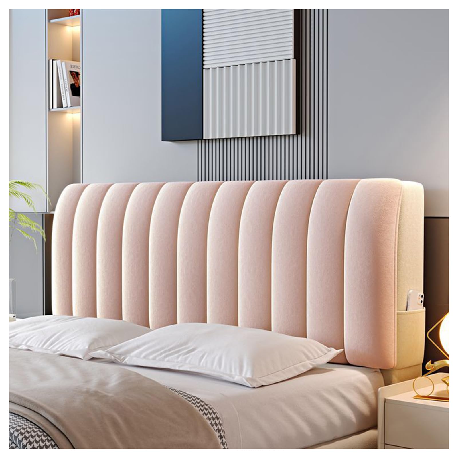 Funda de terciopelo para cama King acolchada de lujo y elegante decoración