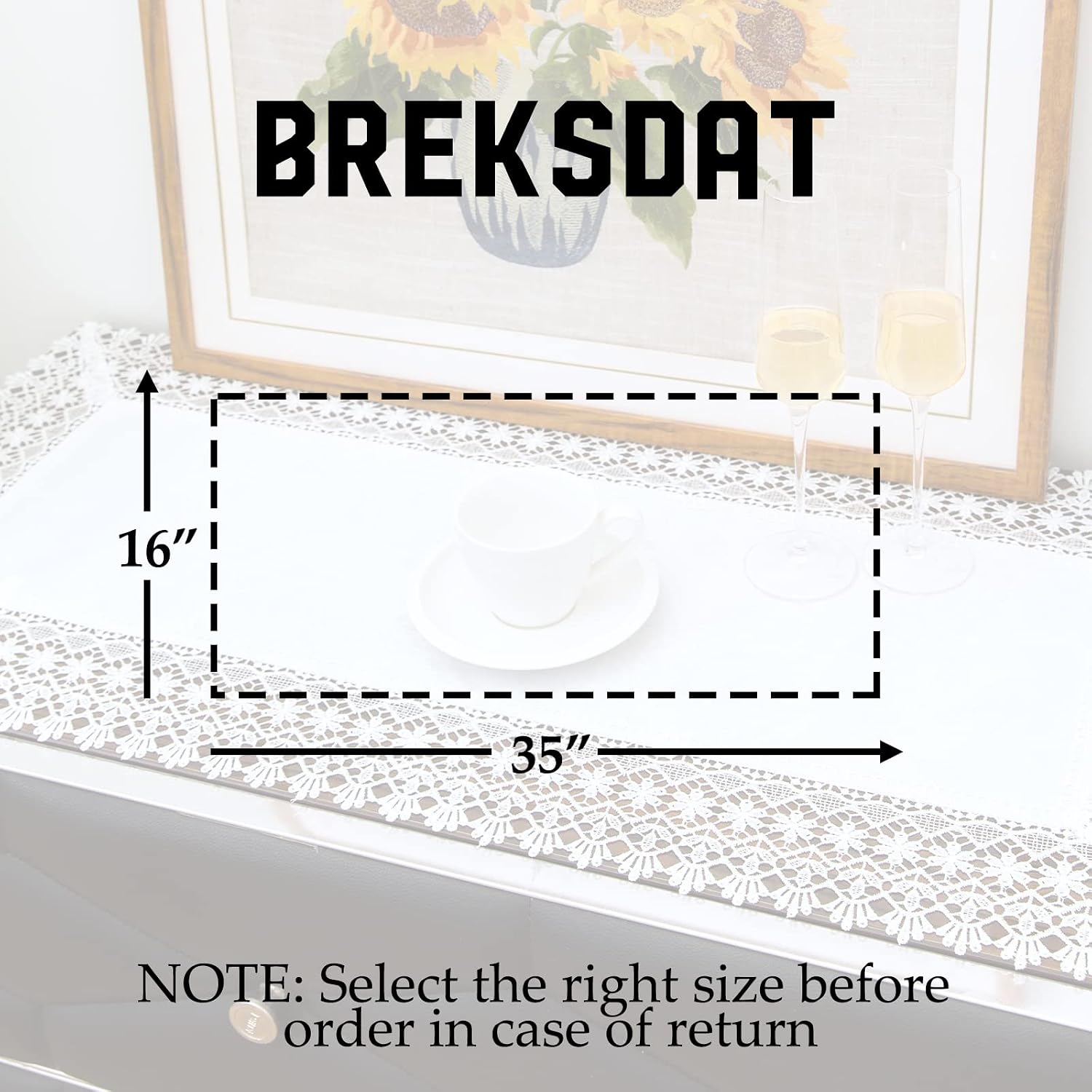 Lace Table Runner Waterproof Fabric Washable Off White 16x35inch | Elegant Decor AntiShrink Soft Wrinkle Resistant Decorative Fabric Dining Home Holiday Party Kitchen Outdoor Indoor Home Décor