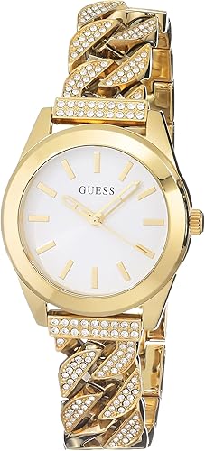GUESS Reloj para mujer de 1.260 in - Pulsera de tono dorado con esfera blanca Caja dorada, Tono dorado, Moderno