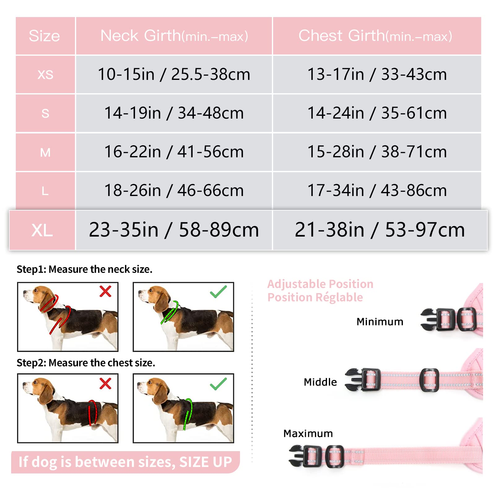 HEELE Pettorina Cane No Pull Imbracatura Riflettente e Traspirante, con Gancio in Metallo e Manico Imbottita, Pettorina Cane Taglia Grande per Addestrare Le Passeggiate, Rosa Pallido, XL