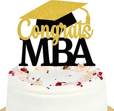 Glitter Black Congrats MBA Cake Topper - Class Of 2026 Cake Topper - Congrats Master MBA Graduate Decor MBA Graduation Party Decorations