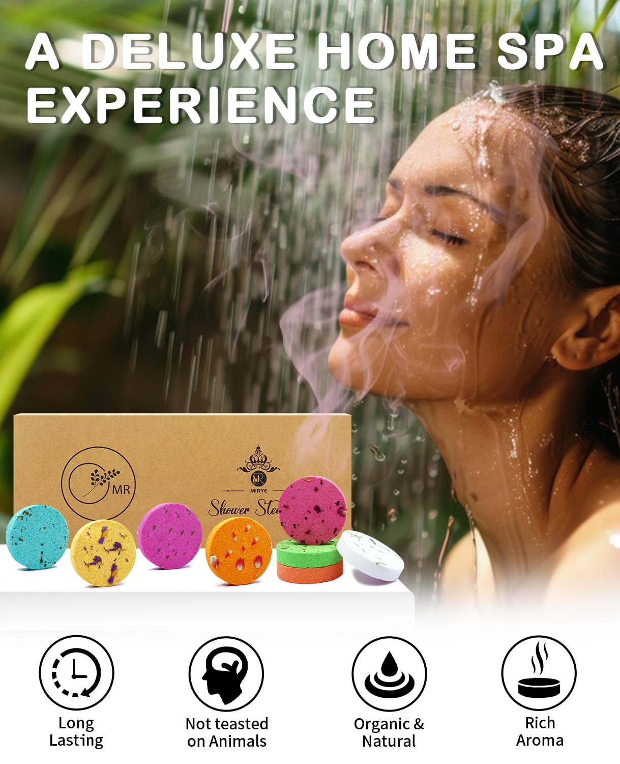 Shower Steamers Aromatherapy - 8 Pack Organic Shower Bombs with Natural Essential Oil, Self Care and Stress Relief Birthday Gifts for Women Men, Home Spa Gifts for Her Mom Wife, w/Tray