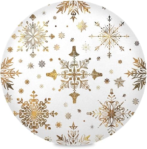 Miniatura 2 de Juego de 6 manteles individuales redondos con patrón de copos de nieve dorados y blancos para mesa de cocina, manteles individuales lavables