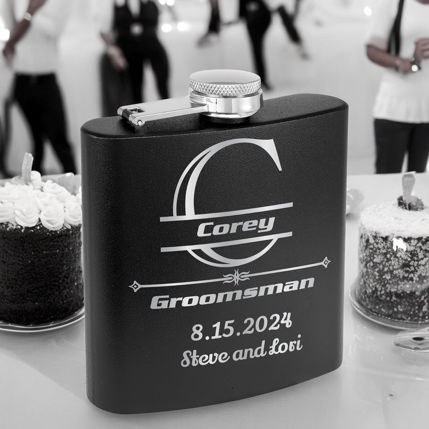 Groomsmen Gift Set of 6, Personalized Groomsmen Flask Set with Optional Gift Box - Wedding Favor, Engraved 6oz Stainless Steel Container, Custom Flask Gift Set (6)