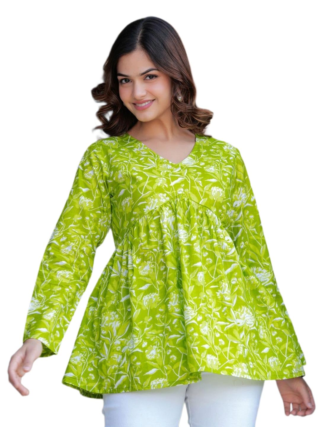 disolve Floral Peplum Tunic Top for Women V Neck Long Sleeve Casual Outfit-picture-20