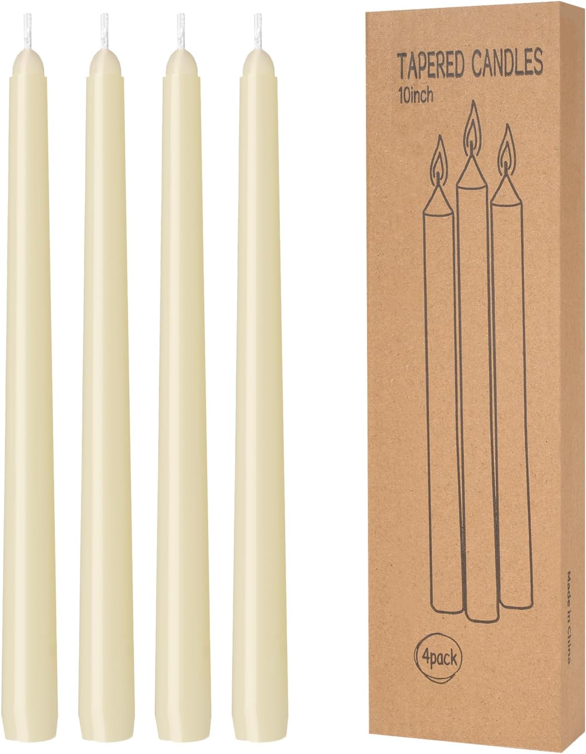 4 Pack Ivory Taper Candles - Taper Candles 10 Inch Dripless, Smokeless & Unscented - 8 Hours Long Burning - Hand Poured Tall Candlesticks - Ideal for Weddings, Dinner Parties, and Home Decor