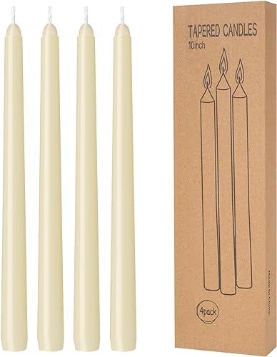 Paquete de 4 velas cónicas color marfil - Velas cónicas de 10 pulgadas sin goteo, sin humo y sin aroma - 8 horas de combustión prolongada - Velas