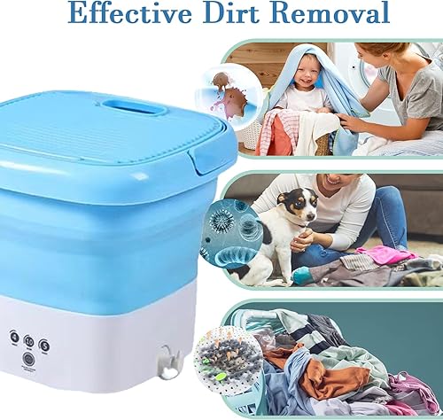 Miniatura 2 de Lavadora portátil plegable de cubo, lavadora de turbina pequeña con cesta de drenaje para apartamento, dormitorio, ropa interior o artículos