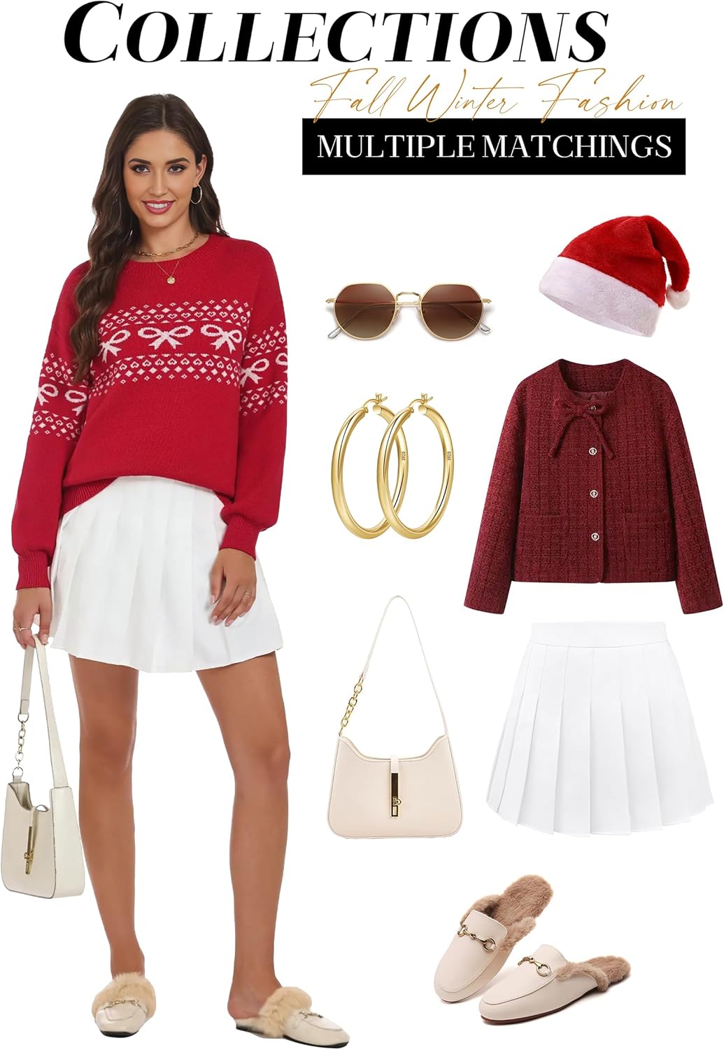 ECOWISH Bow Sweater Women Valentine Casual Long Sleeve Knit Tops Crew Neck Jumper Pullover Oversized Outfit Fall Winter - Image 5