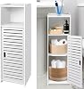 Slim Bathroom Floor Storage Cabinet with Door and Open Shelf, Freestanding Narrow Bathroom Storage Unit, Corner Organizer Cupboard Small Floor Cabinet for Living Room, Bedroom, Kitchen, Hallway, White