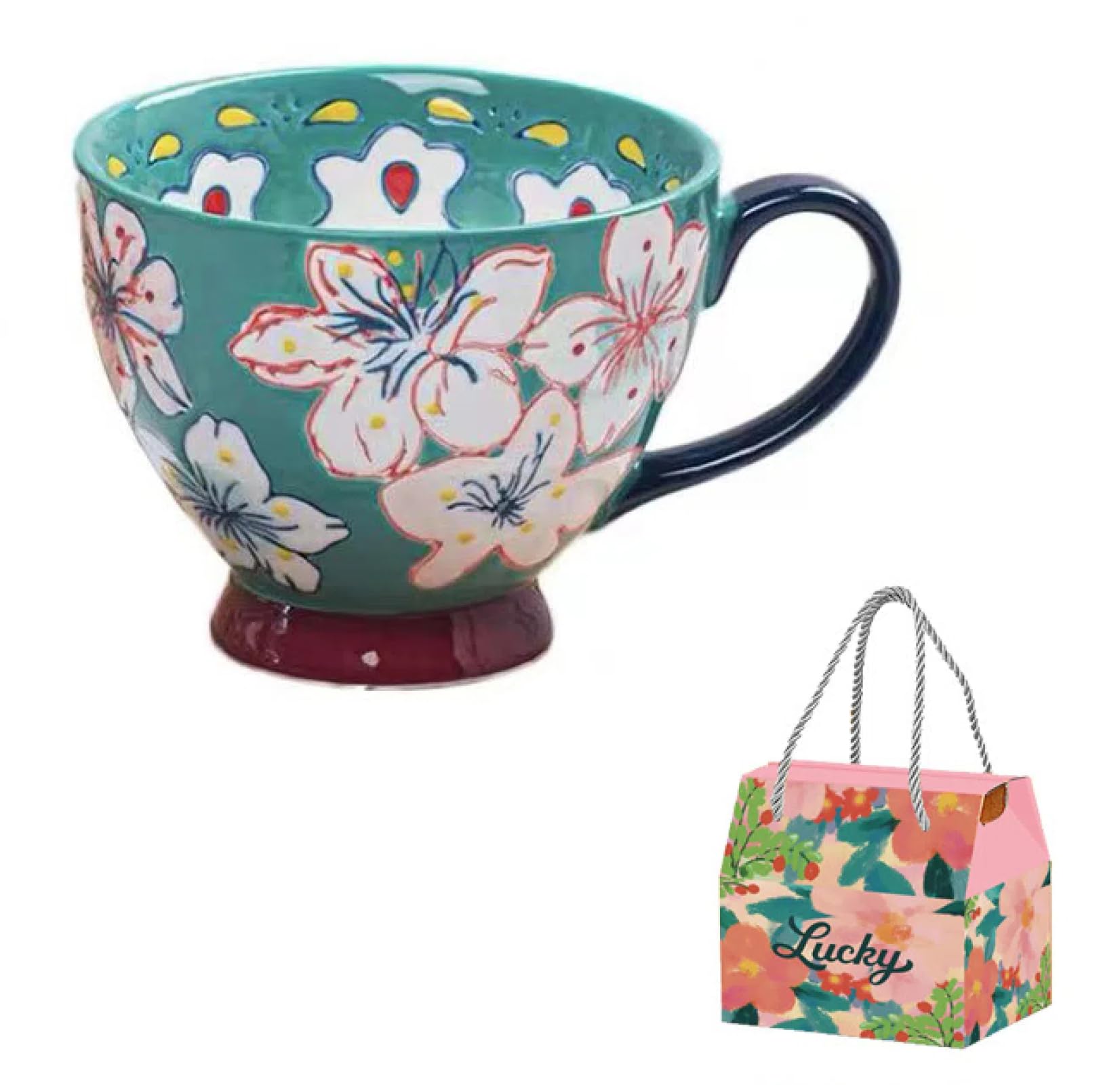 エメラルドグリーン陶器瓶 木箱付き ビンテージ 陶のアクセサリー置き【エメラルドグリーンの花つきお皿①