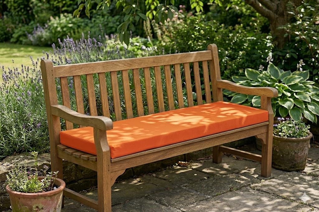 Goldstar Beddings Premium Garden Bench Cushion - 3 Seater Foam Seat Pad for Indoor/Outdoor Use (Orange, 3 Seater 18 x 55 x 2) โ image 1