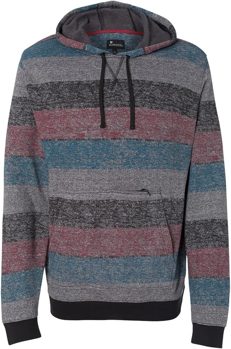 Burnside Mens Printed Stripe Fleece Hooded SweatShirt B8603