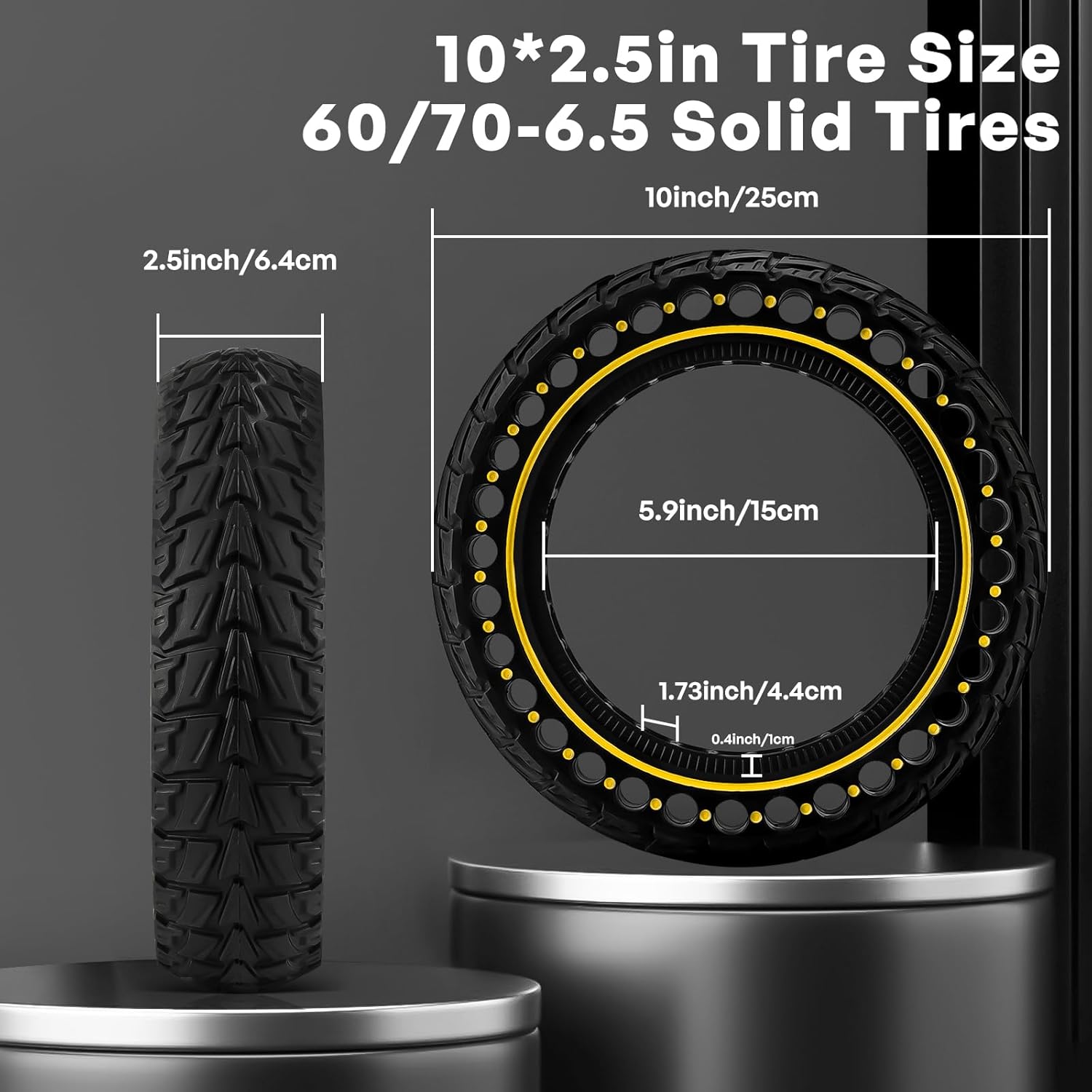 HAONAIMO E Scooter Tires,10 Inches x 2.5 Solid Tires,10 Inches Solid Replacement Wheels,60/70-6.5 Electric Scooter Solid Rubber Tires,Solid Tires for Ninebot Max G30/G30D/G30E/G30LP/Electric Scooter