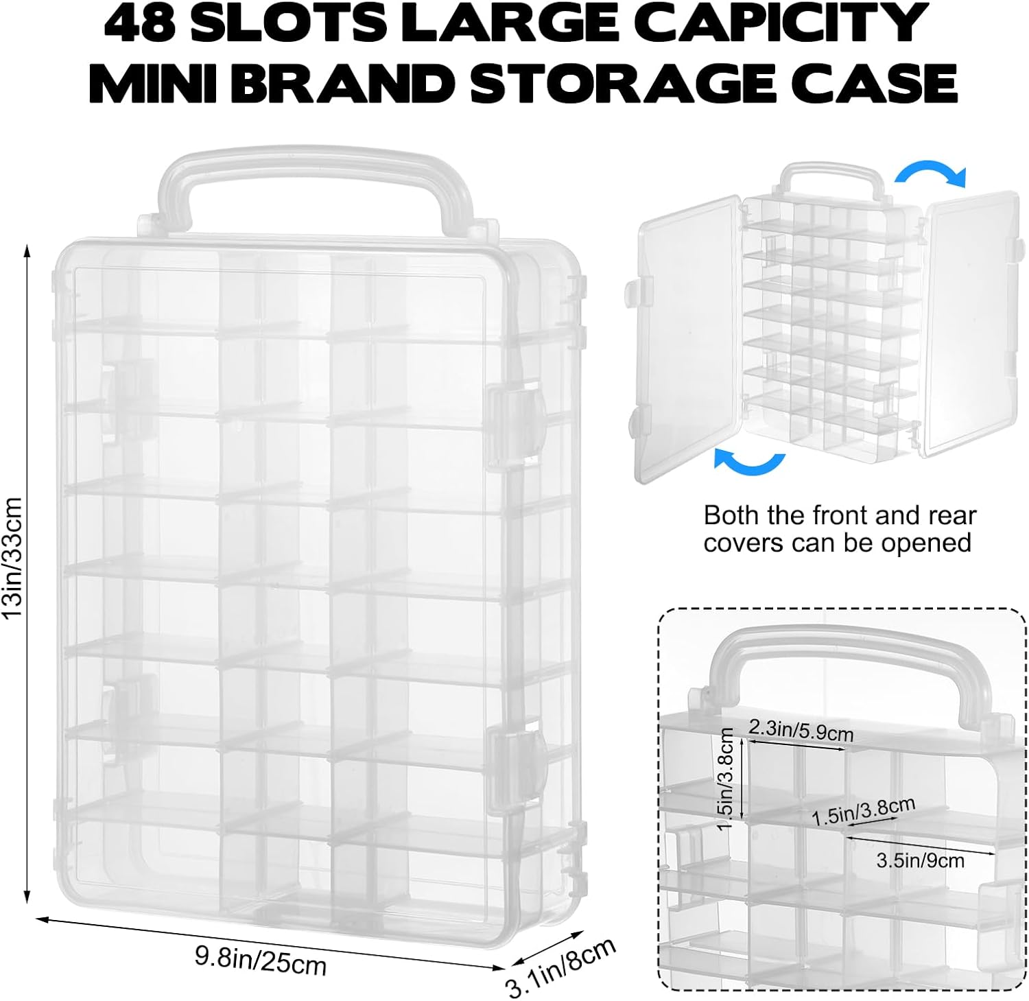 48-Slot Mini Brand Storage Case Plastic Mini Brand Organizer Box with Adjustable Dividers Clear Toy Storage Case for Mini Brand Collector Toy Portable Compartment Container for Collectibles(Case Only)