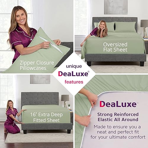 Miniatura 18 de Juego de sábanas de tamaño matrimonial – Juego de sábanas de bolsillo profundo – Juego de 4 piezas con sábana bajera de 21 pulgadas, sábana encimera