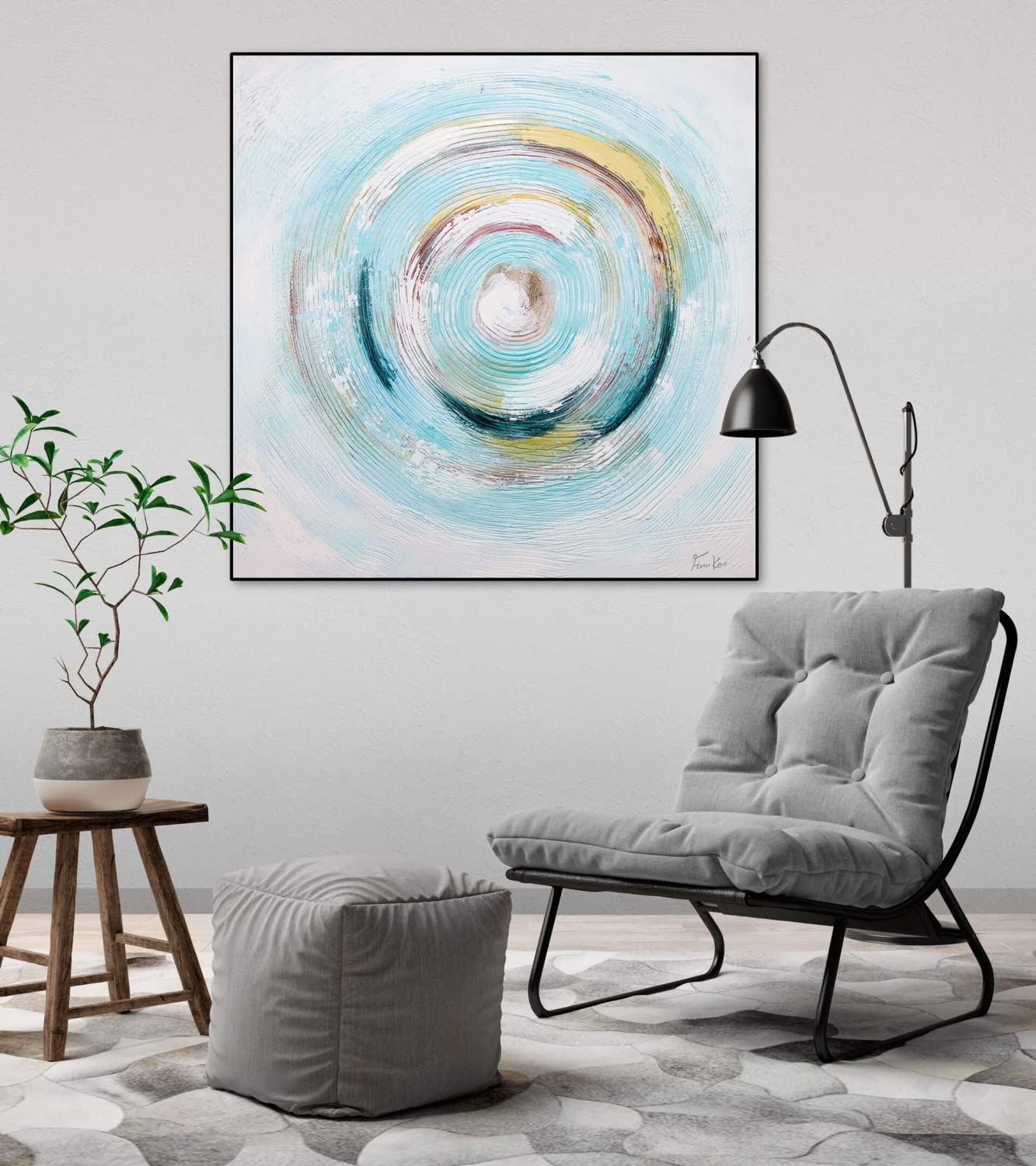KunstLoft Leinwandbild 80x80cm Abstrakt Blau Weiß Handgemalt Gemälde