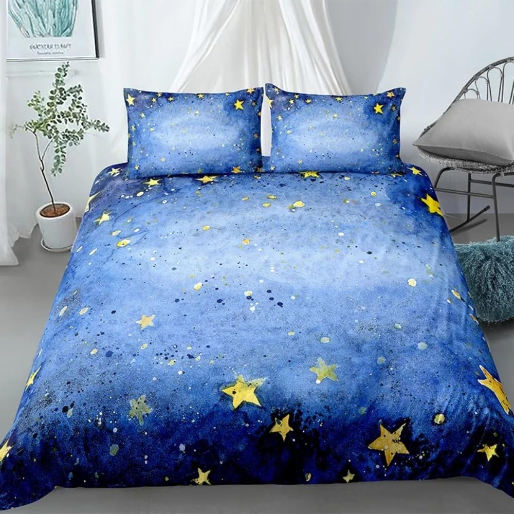 Housse de couette enfants étoiles parure de lit microfibre facile à laver 140x200 PA-12