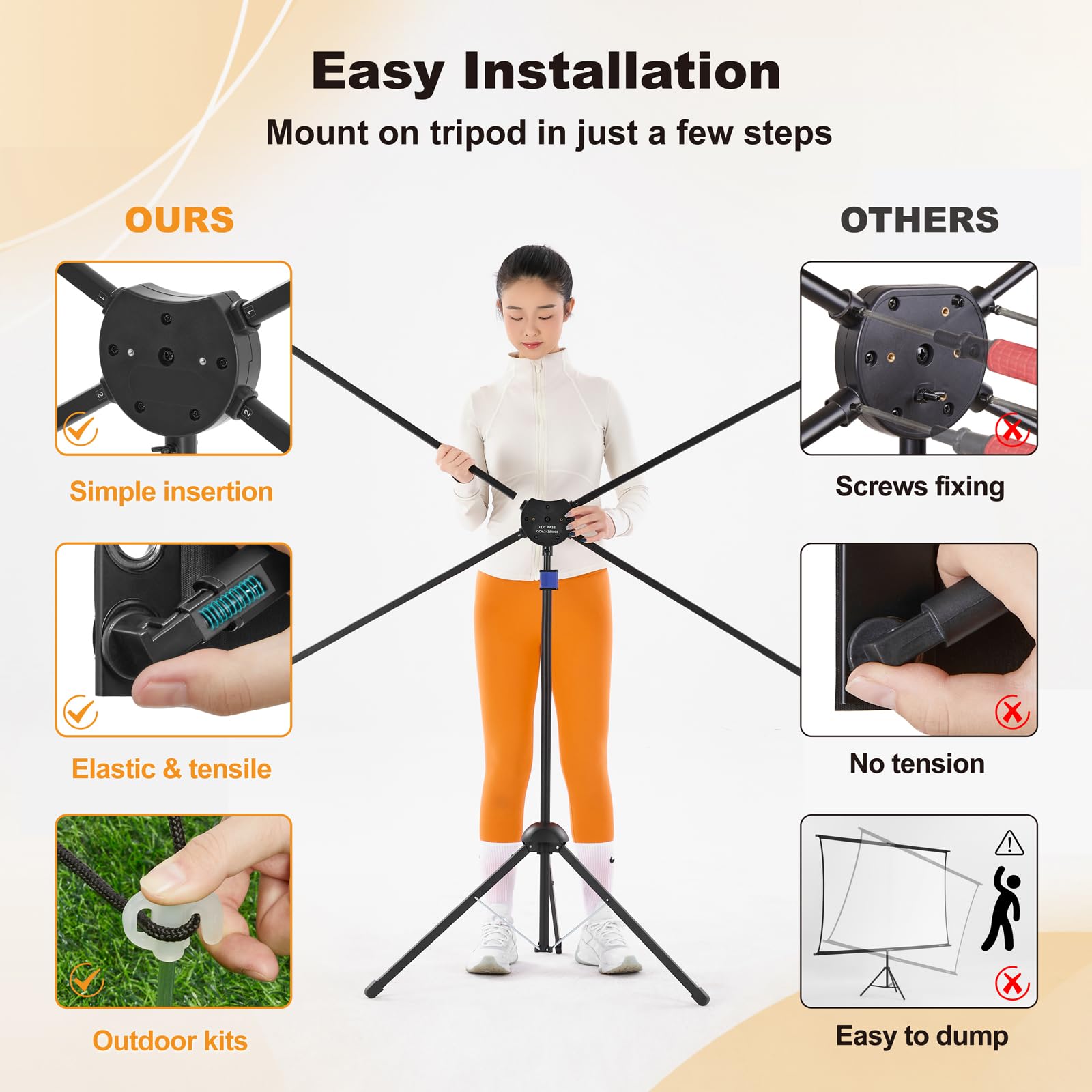 Schermi di Proiezione Esterno, 90 Pollici (16:9), Schermo con Supporto, Design Antivento per Proiettore Portatile, con Corde e Picchetti, Alto Guadagno, Immagine 4K per Home Theater e Campeggio.