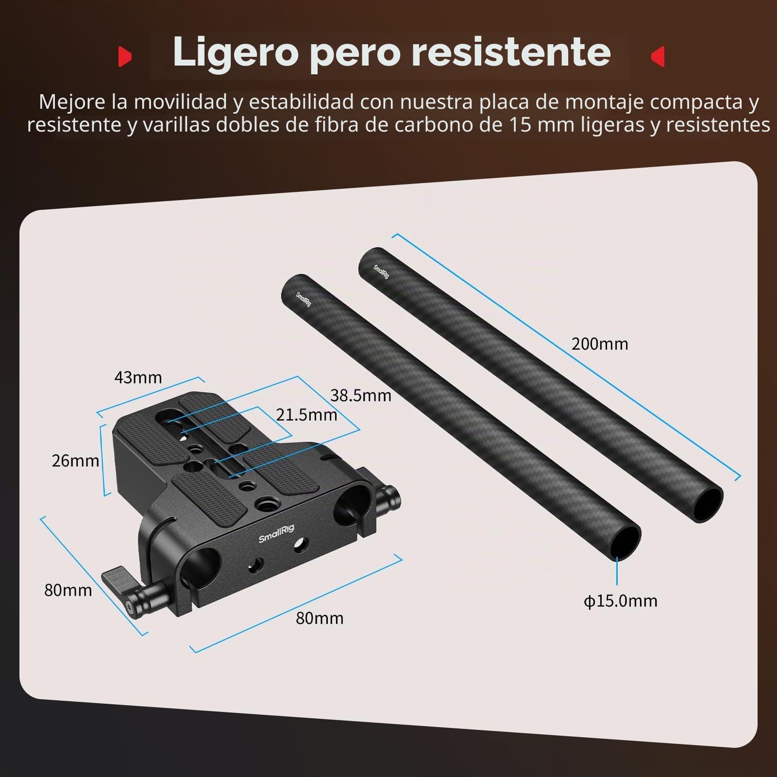 SMALLRIG Kit de Placa Base con Abrazadera para Rieles 15mm LWS, Varillas de Fibra de Carbono 20cm, para Sony A6500/A6600/A6300, Canon R5/R6, Sony A7SIII/A7III - 5609