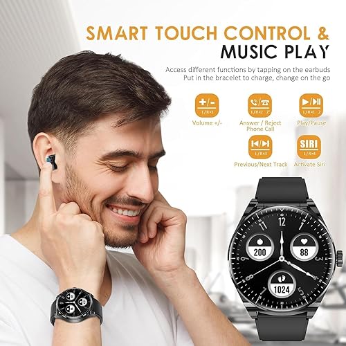 Miniatura 2 de Reloj inteligente con auriculares, reloj 2 en 1 con auriculares para Android iOS puede recibir llamadas mensajes de seguimiento del sueño, contador