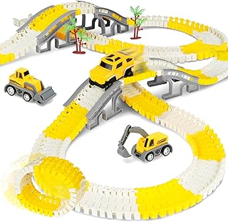 HOTUT Circuit Voiture Enfant, 205 pièces Pistes de Course de Construction pour Enfants, Jeu de Piste Flexible et Voiture de Construction, Circuit Train Electrique Jouet pour 3 4 5 6 Ans garçons Filles