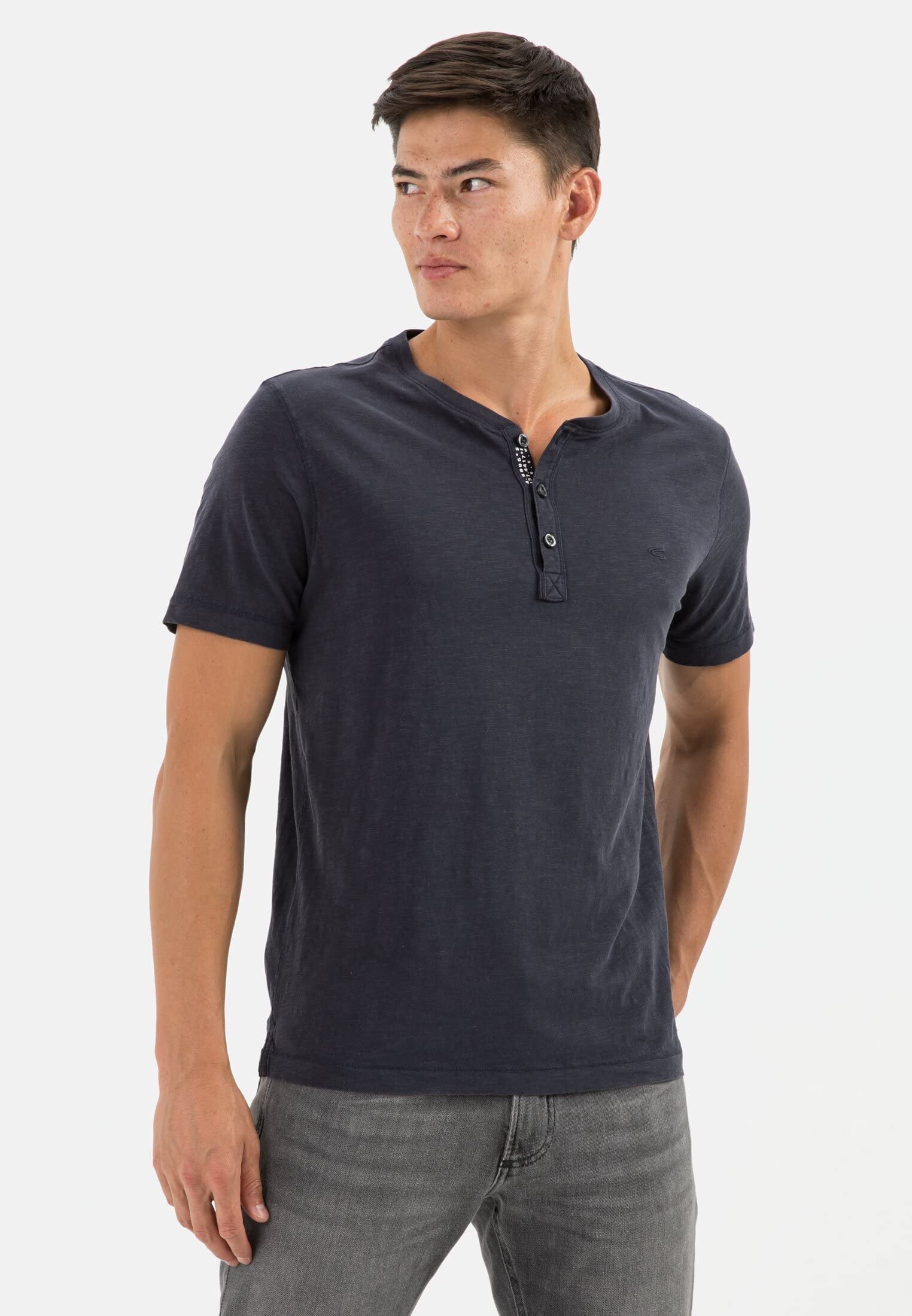 camel active Męska koszulka z krótkim rękawem Henley z zapięciem na guziki, granatowy, 3XL
