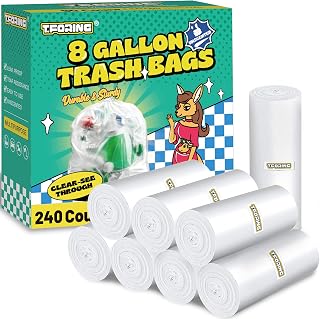 Clear Garbage Bags 8-Gallon - 240 Count Medium Kitchen Trash Bags, Unscented Plastic Trash Can Liners, Strong Waste Basket Bags 30 Liter Fit for Home and Office (6 to 8 Gal)