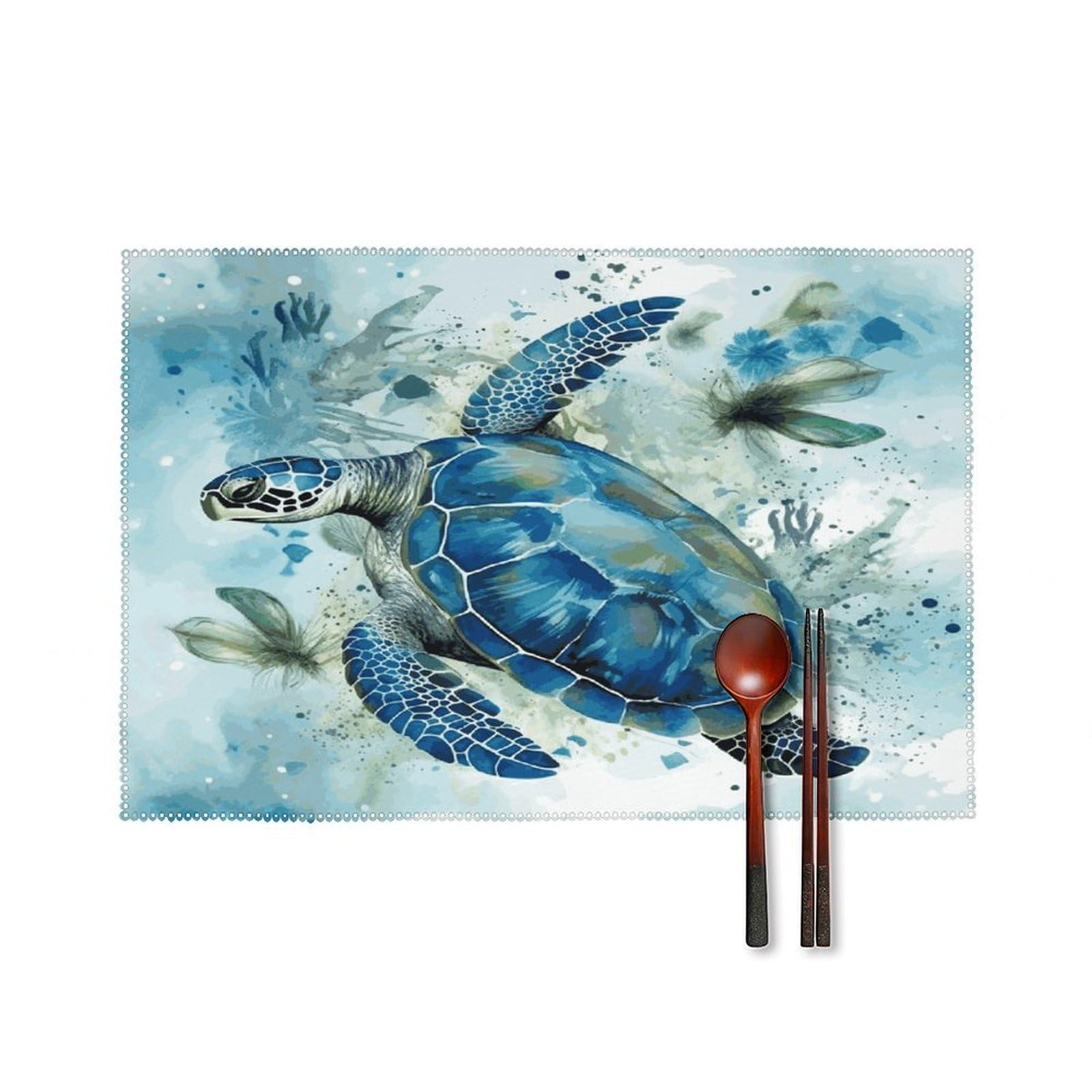 Sea Turtle-Blue Placemats Set of 4 Canvas Place Mats Non-Slip Heat Resistant Table Mats Washable Waterproof Placemat Wipeable Tablemats for Kitchen Dining Decor Place Mat