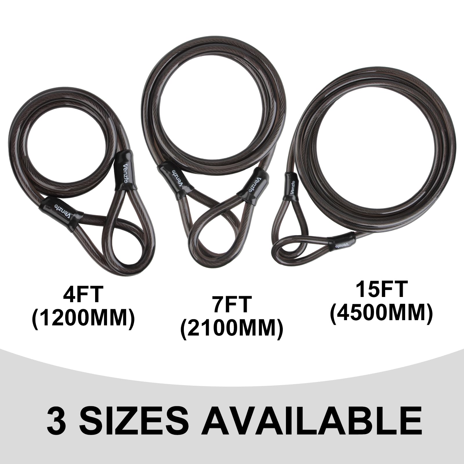 Venzio Cavo antifurto resistente da 12 mm con passanti, cavo di sicurezza in acciaio, catena antifurto rivestita in PVC, per biciclette, cancelli, griglie, generatori