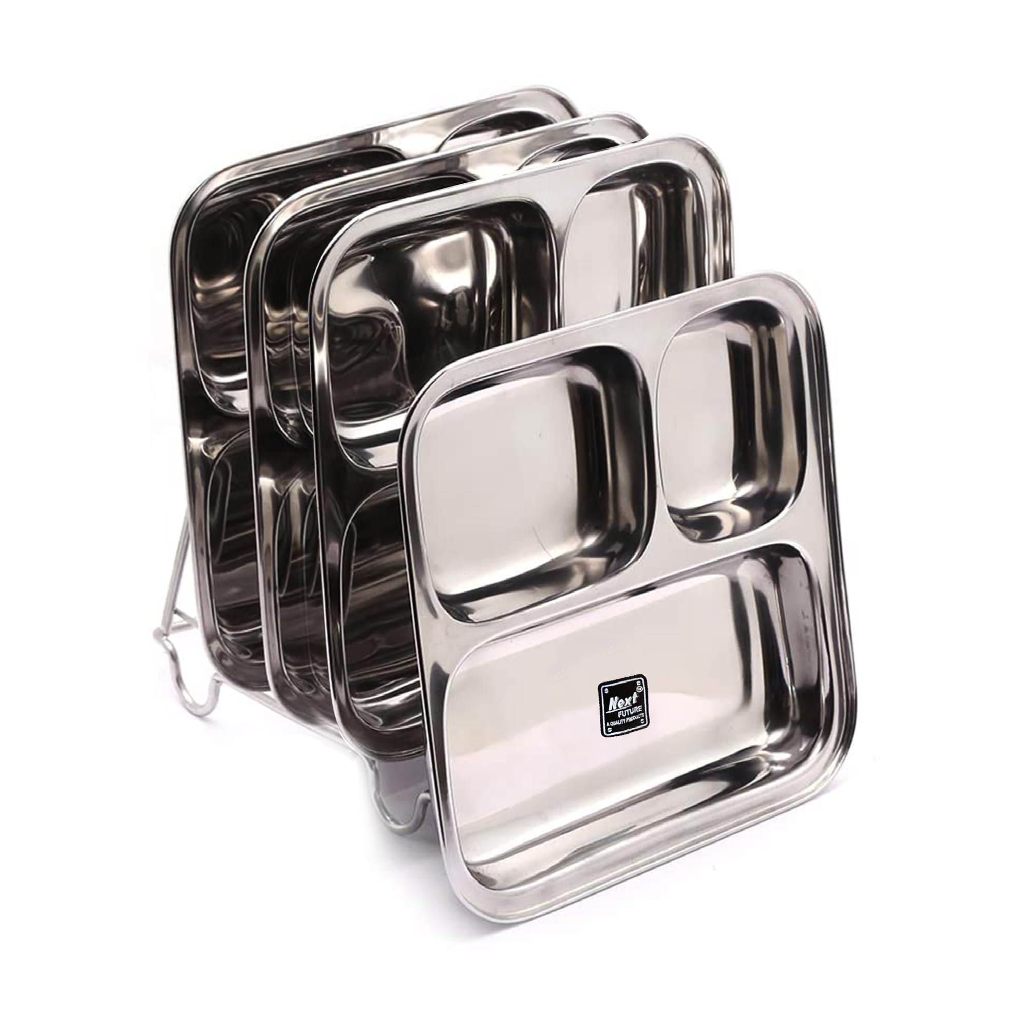 Next Future Stainless Steel Square Deep Plate – 3 in 1 Partition Plate, Pav Bhaji Plate, Lunch/Dinner/Bhojan/Thali Plates – 4 Plates - Diameter – 9.5 Inches (B0DFPQ9FCG) Amazon Price History, Amazon Price Tracker