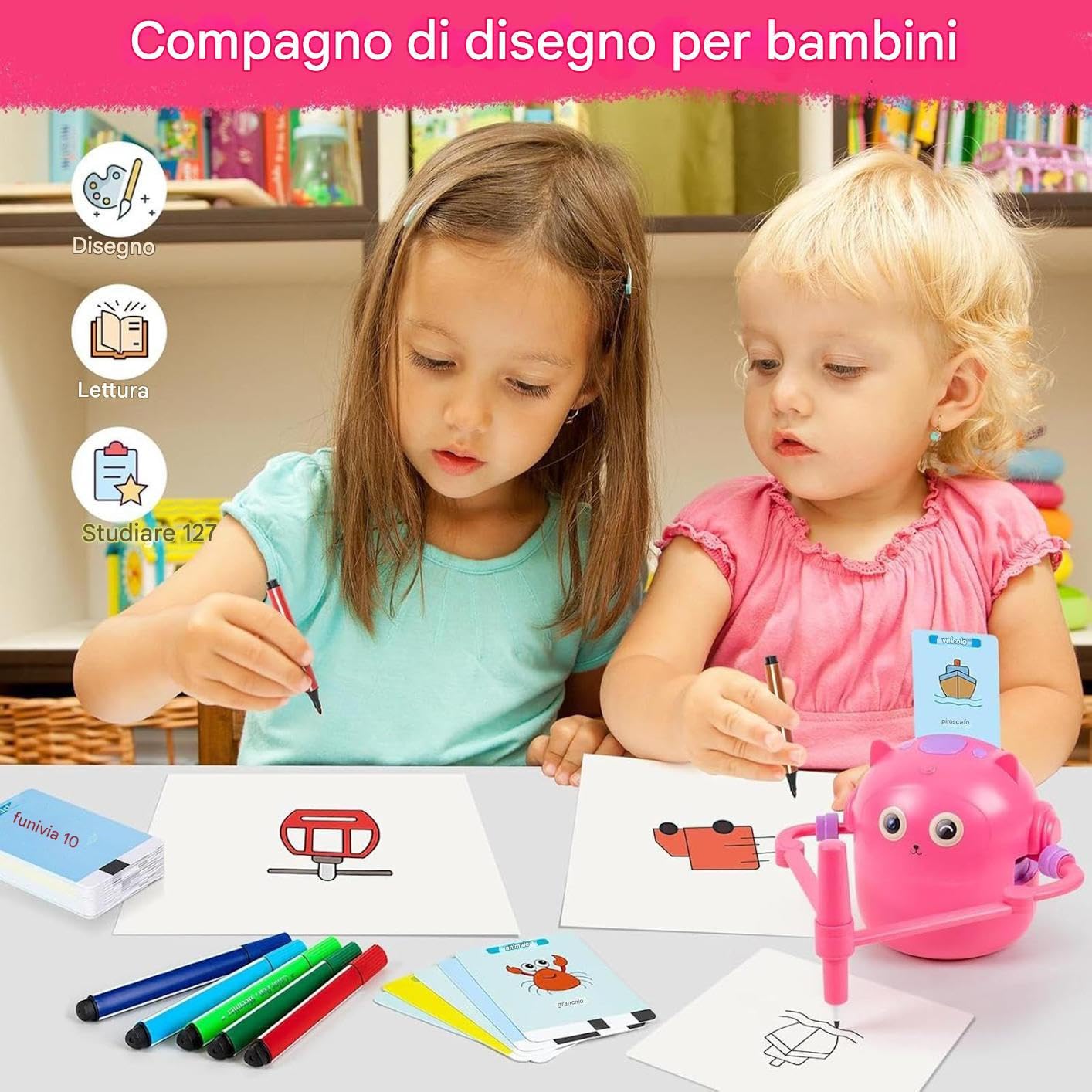 Robot Da Disegno Per Bambini Con 100 Carte Interattive Educative Per