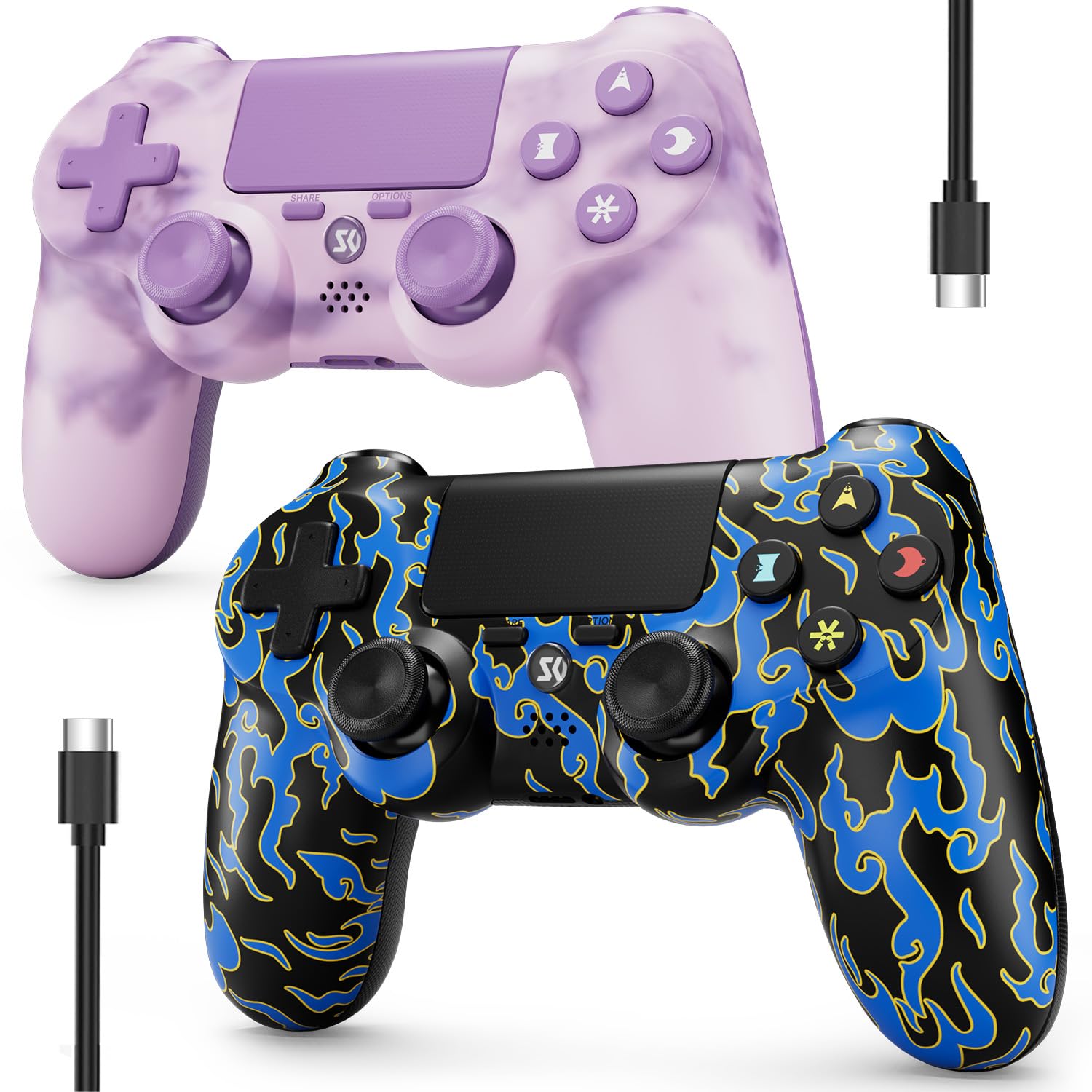 Controller for PS4, Wireless Controller 2 Pack for Sony PlayStation 4/Slim/Pro, with 6-Axis Motion Sensor/Double Vibration/Touch Pad/Speaker & 3.5mm Audio Jack/800mAh Battery/USB-C Cable, Pink + Blue