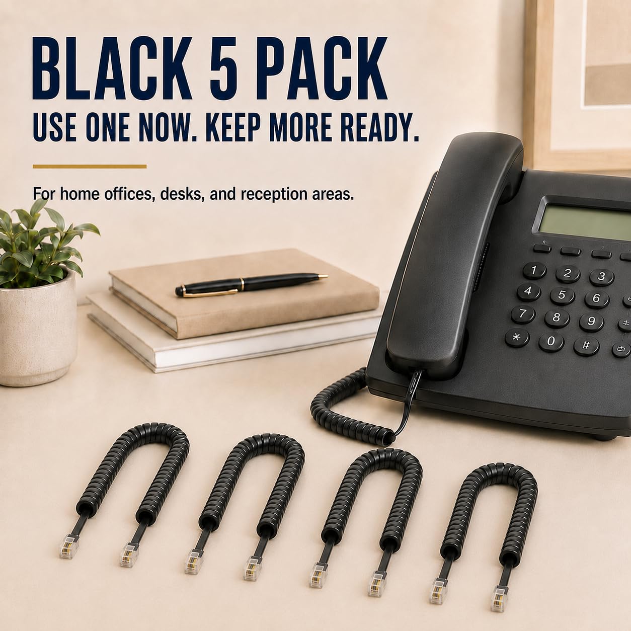 Cavo telefonico in rame puro, cavo telefonico RJ9 4P4C per telefono fisso, 3 m, cavo di ricambio a spirale per telefono da ufficio/casa, design a spirale estensibile, compatibile universalmente (5