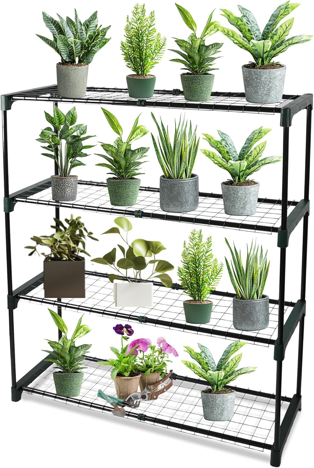 PRADICHI Garden Shelves – 3 Tier, 4Tier & Round 3Tier Storage Rack | Greenhouse Plant Shelf for Indoor Outdoor Use | Durable Shelving Unit (Flower Pots Not Included) (Pack Of 1 (4-Tier))