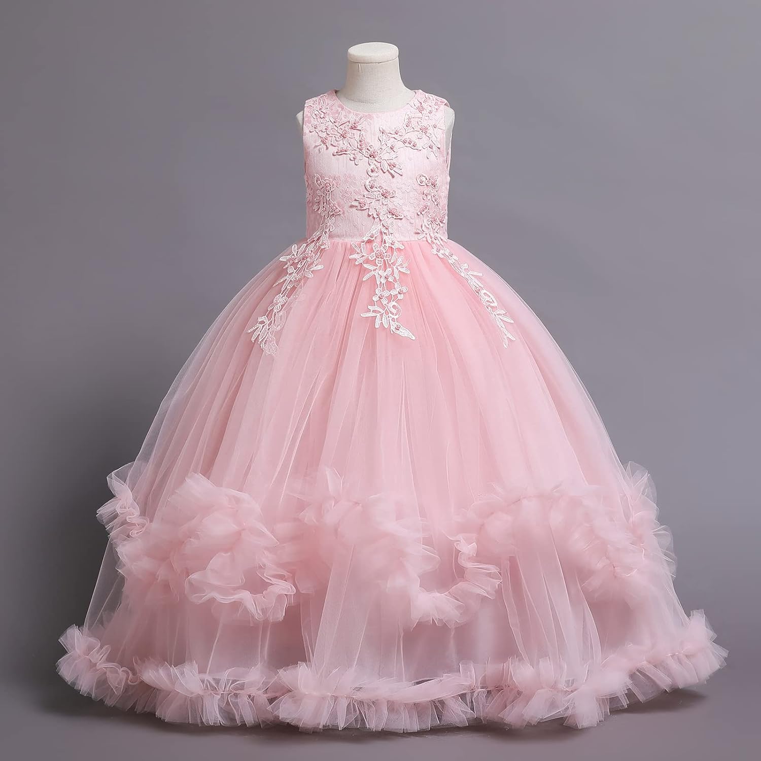 Flower Girls Princess Floral Boho Lace Embroidered Star Pageant Dresses for Kids Baby Party Wedding Puffy Communion Maxi Gown - Image 4