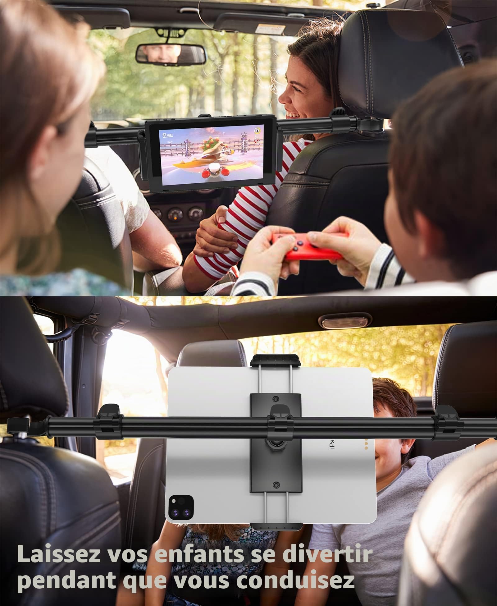 TRYONE Support Tablette Voiture Center Support de Tablette de Voiture Universel réglable pour iPad Series/Samsung Galaxy Tabs/téléphones Portables Appareils de 4,7 à 12,9 Pouces/avec 2 Crochets