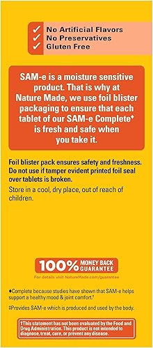 Miniatura 10 de Nature Made SAM-e - Suplemento dietético completo de 200 mg para apoyo al estado de ánimo 60 comprimidos suministro para 30 días