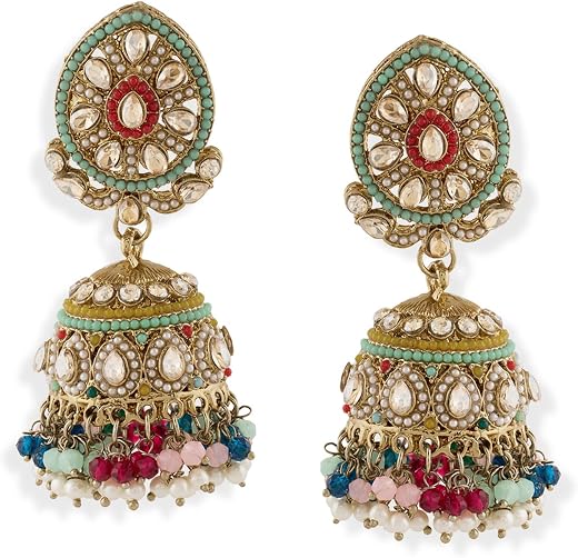 Zaveri Pearls Multicolor Stones Beads Embellished Antique Ethnic Jhumki Earring For Women-ZPFK19163