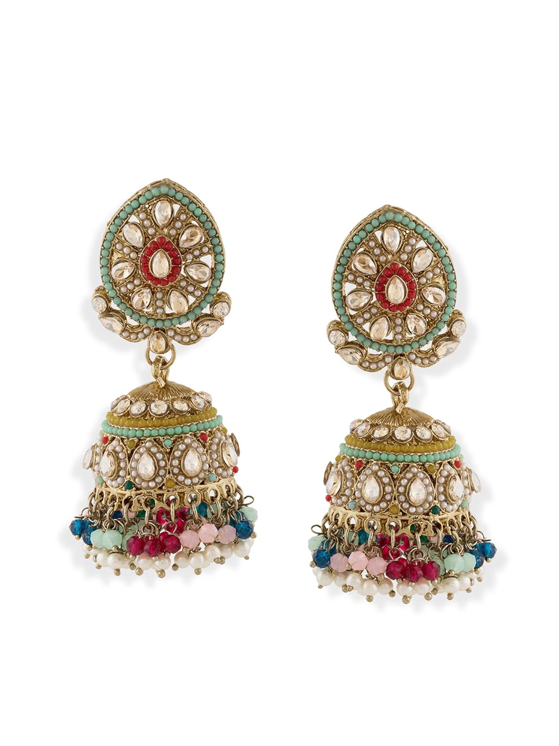 Zaveri Pearls Multicolor Stones Beads Embellished Antique Ethnic Jhumki Earring For Women-ZPFK19163