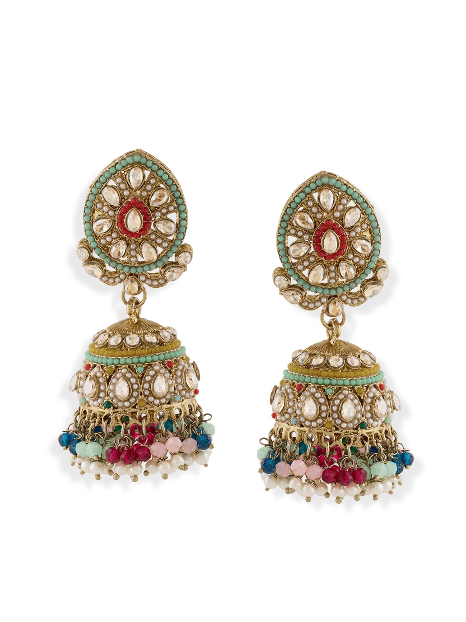 zaveri pearls Multicolor Stones Beads Embellished Antique Ethnic Jhumki Earring For Women-ZPFK19163-picture-29